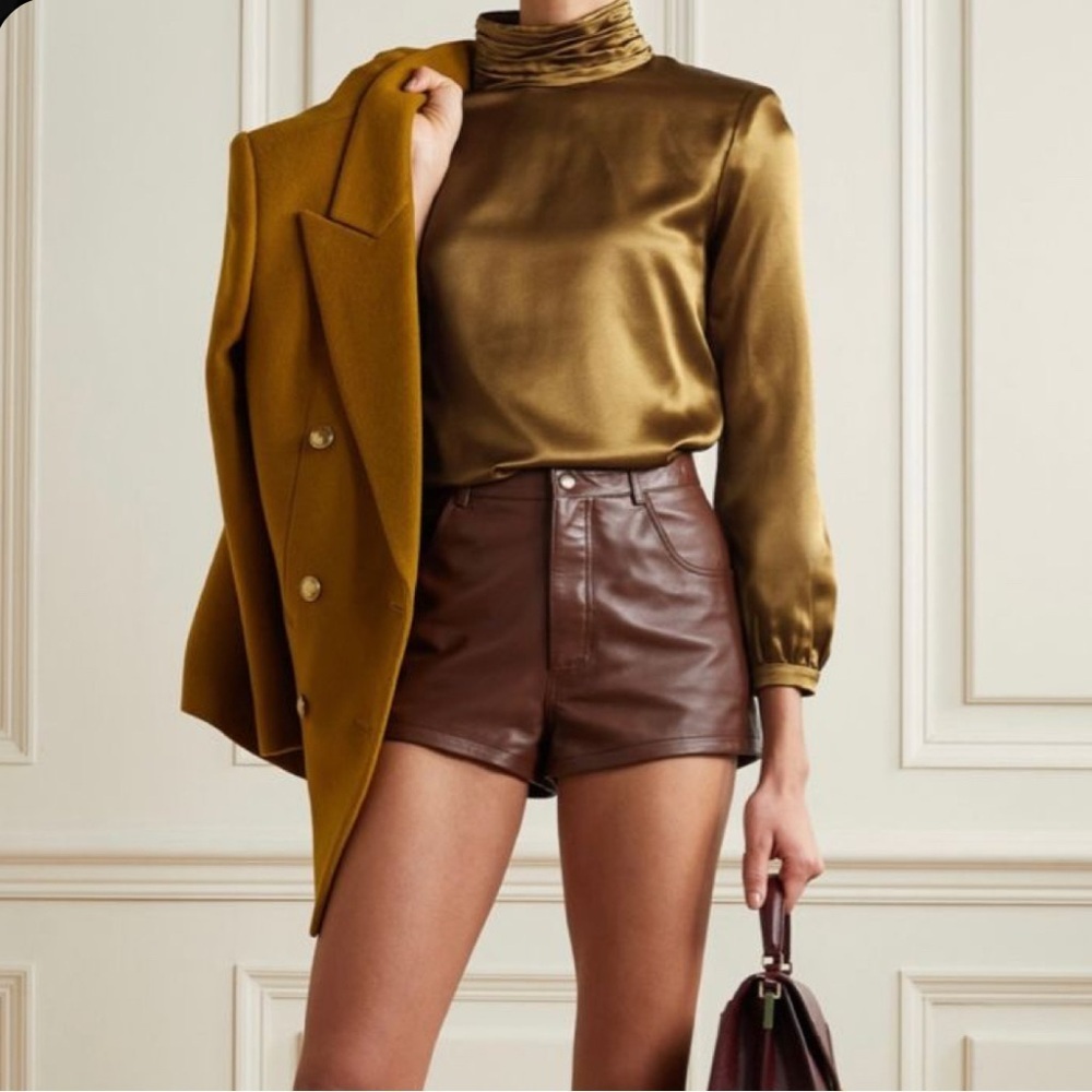 Meshki High Waist Brown Pleated Shorts